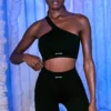 Gerippte Biker-Shorts in Schwarz