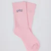 Gerippte Half-Crew-Socken in Puderrosa