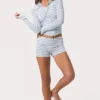 Mini-Shorts aus geripptem Jersey mit blauen Streifen Mini-Shorts aus geripptem Jersey mit blauen Streifen