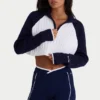 Gerippter, verkürzter Pullover mit Viertelreißverschluss in klassischem Marineblau Gerippter, verkürzter Pullover mit Viertelreißverschluss in klassischem Marineblau
