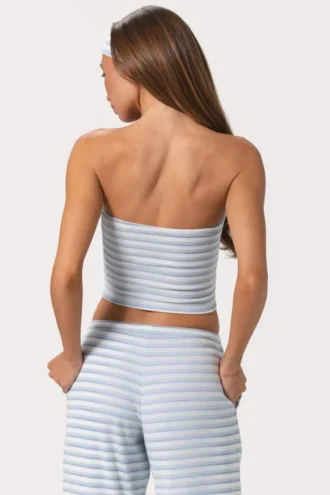 Geripptes Jersey-Bandeau-Oberteil mit blauen Streifen