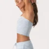 Geripptes Jersey-Bandeau-Oberteil mit blauen Streifen Geripptes Jersey-Bandeau-Oberteil mit blauen Streifen