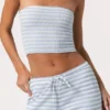 Geripptes Jersey-Bandeau-Oberteil mit blauen Streifen Geripptes Jersey-Bandeau-Oberteil mit blauen Streifen