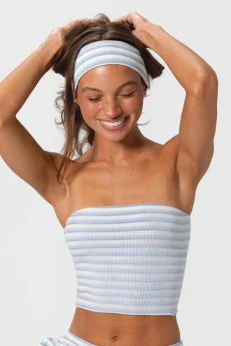 Geripptes Jersey-Stirnband mit blauen Streifen