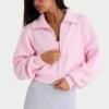 Gestreiftes, kurzes Sweatshirt mit Reißverschluss in Hellrosa