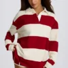 Gestreiftes Oversize-Langarm-T-Shirt in Dunkelrot