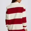 Gestreiftes Oversize-Langarm-T-Shirt in Dunkelrot