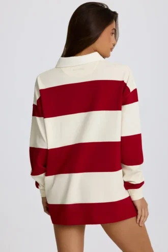 Gestreiftes Oversize-Langarm-T-Shirt in Dunkelrot