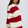 Gestreiftes Oversize-Langarm-T-Shirt in Dunkelrot