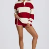 Gestreiftes Oversize-Langarm-T-Shirt in Dunkelrot