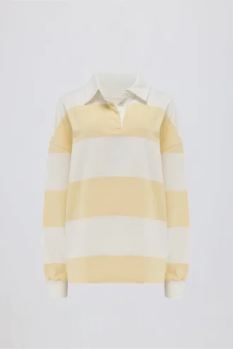 Gestreiftes Oversize-Langarm-T-Shirt in Zitrone