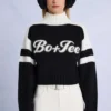 Gestrickter, verkürzter Pullover mit Logo in Schwarz