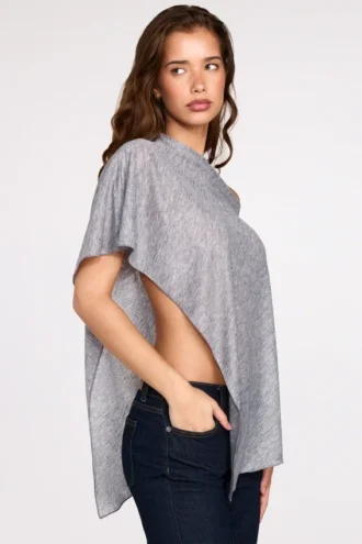 Ghalia Transparenter Jersey-Poncho in Grau