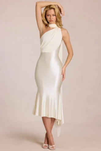 Giada Midaxi-Kleid mit Schaldetail in Elfenbein