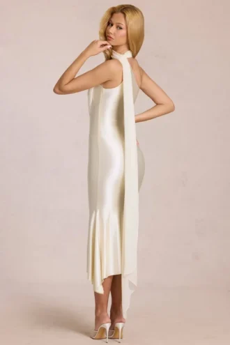Giada Midaxi-Kleid mit Schaldetail in Elfenbein