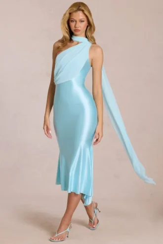 Giada Midaxi-Kleid mit Schaldetail in Soft Aqua