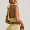 Gianna Bouclé-Crop-Top mit Neckholder in Gelb