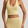 Gianna Bouclé-Crop-Top mit Neckholder in Gelb