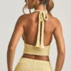Gianna Bouclé-Crop-Top mit Neckholder in Gelb
