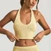 Gianna Bouclé-Crop-Top mit Neckholder in Gelb