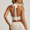 Gianna Bouclé-Crop-Top mit Neckholder in Weiß
