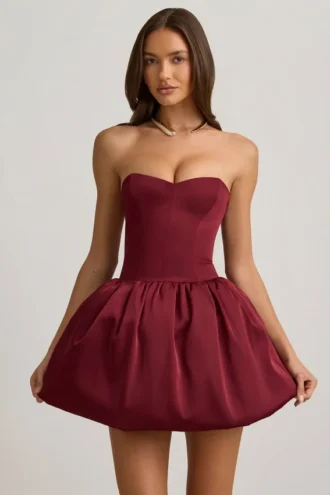 Gloriana Midaxi-Kleid mit umklappbarem Saum und Schleifenverzierung in Weinrot