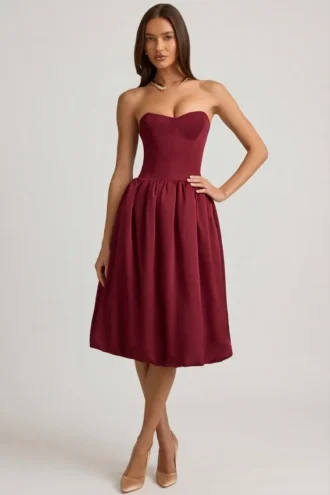 Gloriana Midaxi-Kleid mit umklappbarem Saum und Schleifenverzierung in Weinrot