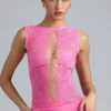 Gracie verziertes, hochgeschlossenes Oberteil mit Schnürung in Bubblegum-Pink