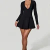 Graciela Minikleid mit Schleifendetail, tiefem Ausschnitt und A-Linien-Schnitt in Schwarz