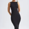 Grainne Midaxi-Kleid mit Rüschen und offenem Rücken in Schwarz