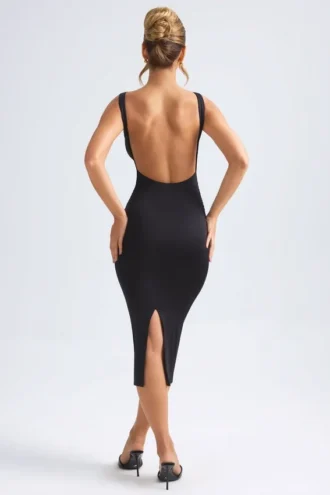Grainne Midaxi-Kleid mit Rüschen und offenem Rücken in Schwarz