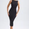 Grainne Midaxi-Kleid mit Rüschen und offenem Rücken in Schwarz