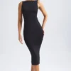 Grainne Midaxi-Kleid mit Rüschen und offenem Rücken in Schwarz