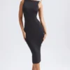 Grainne Midaxi-Kleid mit Rüschen und offenem Rücken in Schwarz