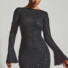 Grazina verziertes A-Linien-Minikleid mit offenem Rücken in Schwarz