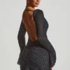 Grazina verziertes A-Linien-Minikleid mit offenem Rücken in Schwarz