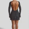 Grazina verziertes A-Linien-Minikleid mit offenem Rücken in Schwarz