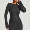 Grazina verziertes A-Linien-Minikleid mit offenem Rücken in Schwarz