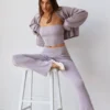 Grob gestrickte Kick-Flare-Hose mit Umschlag in Dusty Lavender Grob gestrickte Kick-Flare-Hose mit Umschlag in Dusty Lavender