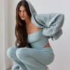 Grob gestrickte Kick-Flare-Hose mit Umschlag in Dusty Teal Grob gestrickte Kick-Flare-Hose mit Umschlag in Dusty Teal