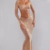 Guilia Sheer Embellished Langarm-Crop-Top in Almond Guilia Sheer Embellished Langarm-Crop-Top in Almond