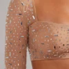 Guilia Sheer Embellished Langarm-Crop-Top in Almond Guilia Sheer Embellished Langarm-Crop-Top in Almond