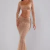 Guilia Sheer Embellished Langarm-Crop-Top in Almond Guilia Sheer Embellished Langarm-Crop-Top in Almond