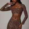 Thalassa transparenter, verzierter Minirock mit V-Taille in Deep Cocoa Thalassa transparenter, verzierter Minirock mit V-Taille in Deep Cocoa