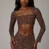 Thalassa transparenter, verzierter Minirock mit V-Taille in Deep Cocoa Thalassa transparenter, verzierter Minirock mit V-Taille in Deep Cocoa