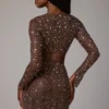 Thalassa transparenter, verzierter Minirock mit V-Taille in Deep Cocoa Thalassa transparenter, verzierter Minirock mit V-Taille in Deep Cocoa
