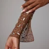 Guilia Transparentes, verziertes, langärmeliges Crop-Top in Mocha