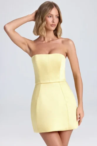 Haisley Bandeau-Minikleid mit strukturiertem Tulpenrock in Lemon Sherbet
