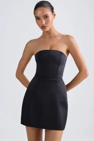 Haisley Bandeau-Minikleid mit strukturierter Tulpenform in Schwarz