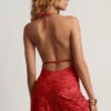 Halia Devoré Cowl A-Linien-Minikleid in Chili-Rot